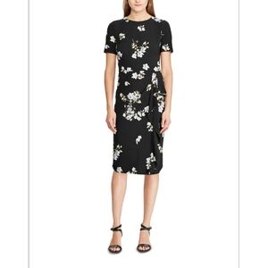 🌷Lauren Ralph Lauren Black Floral Print Ruffle-trim Short Sleeve Dress🌷size:6